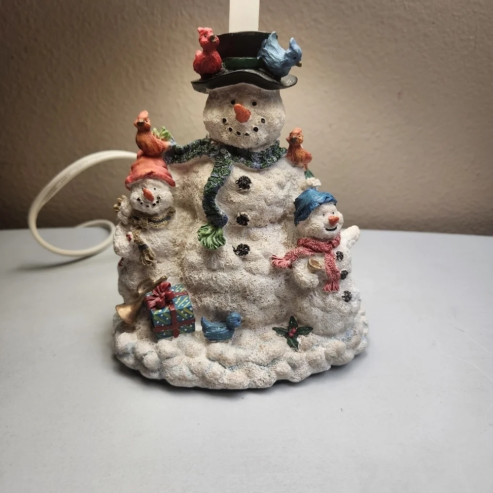 Jolly Snowman Family Christmas Table Lamp w/Shade